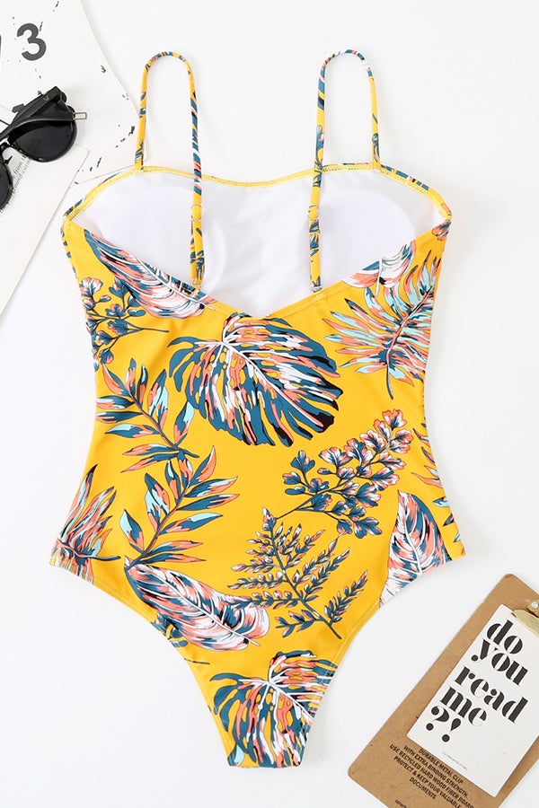 Leaf Print One-piece Swimsuit - Fashionpara