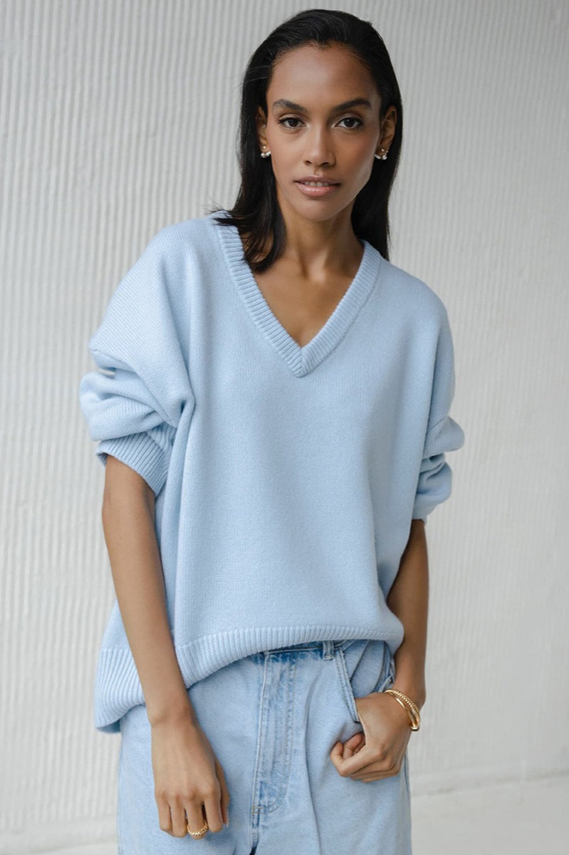 V Neck Pullover Knit Sweater
