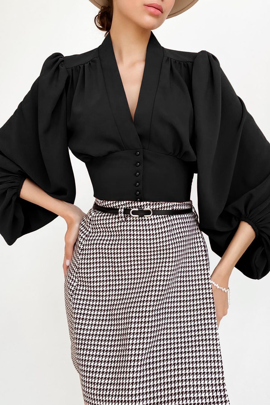 Balloon Sleeve Cropped Blouse