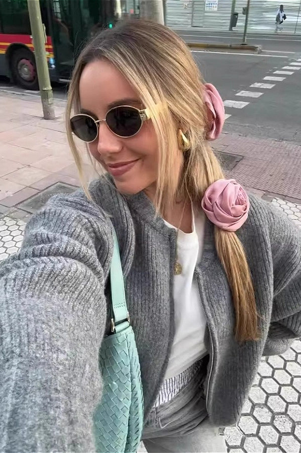 Solid Knit Zip Cardigan with Long Sleeves for Versatile Style