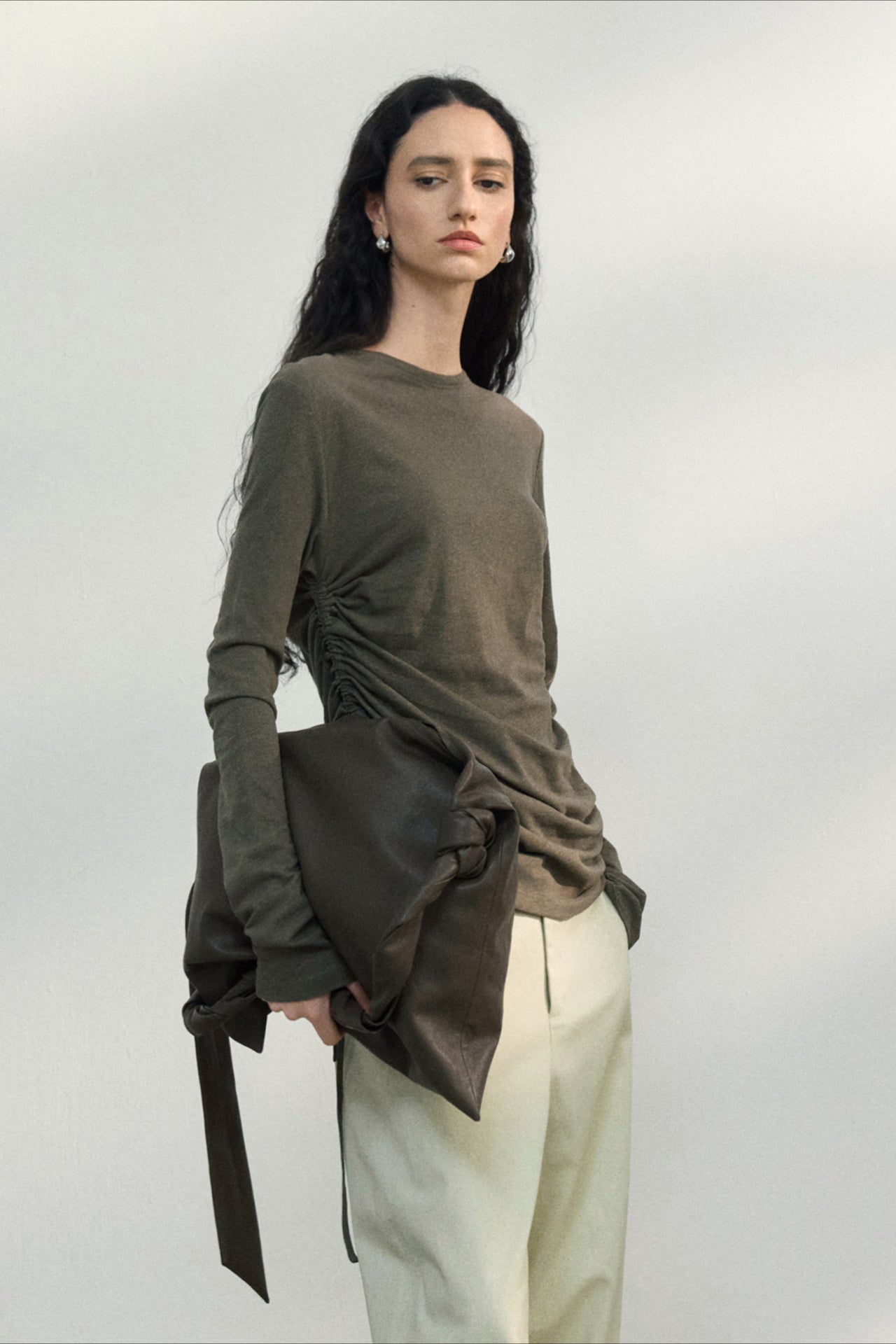 PrincessAce Textured Pleated Cotton Linen Knit Sweater