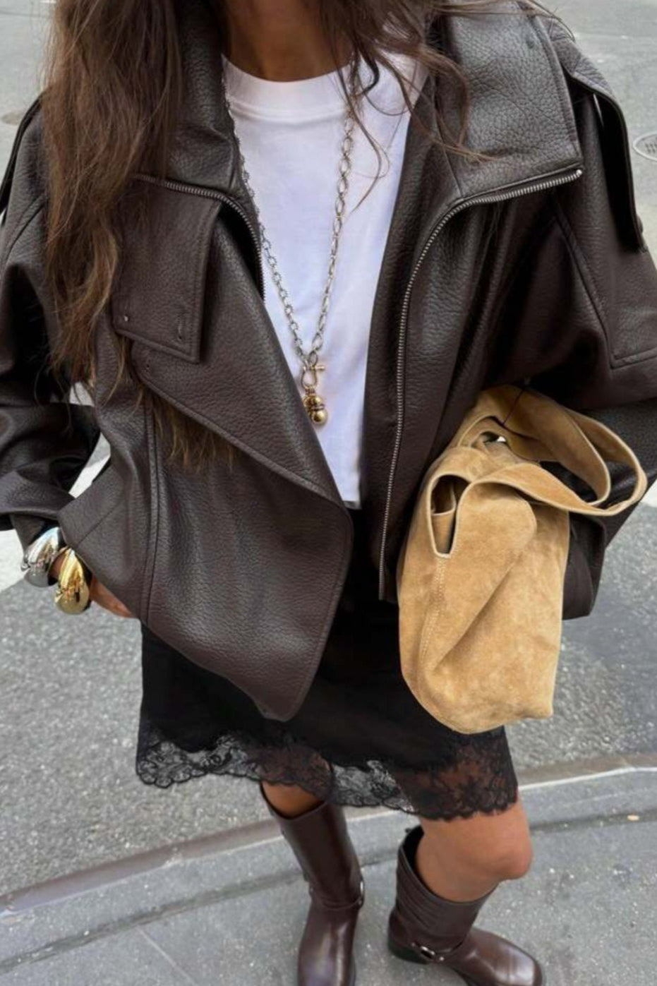 Oversized Stand Collar Faux Leather Jacket 4