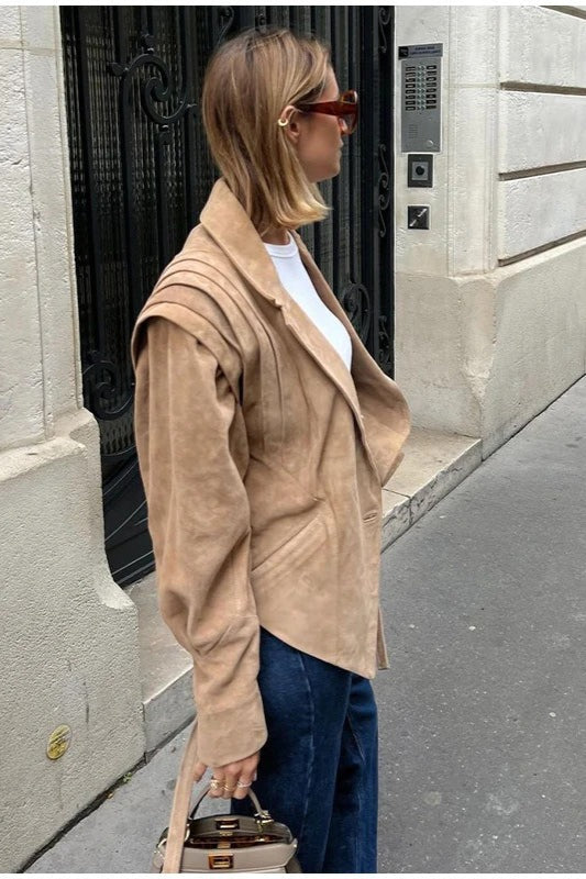 Belted Faux Suede Wrap Blazer 2