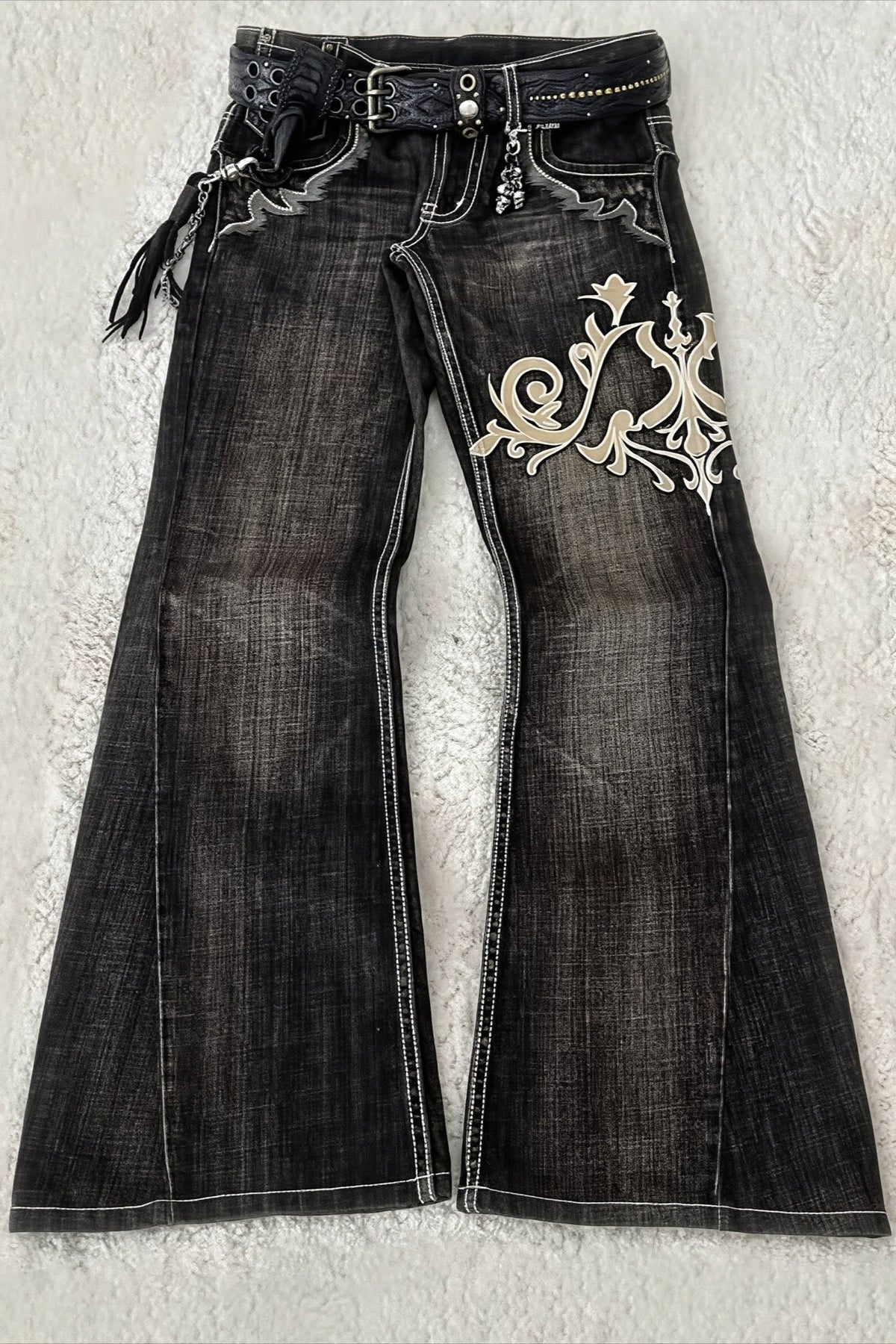 Embroidered Patchwork Y2K Flare Leg Jeans