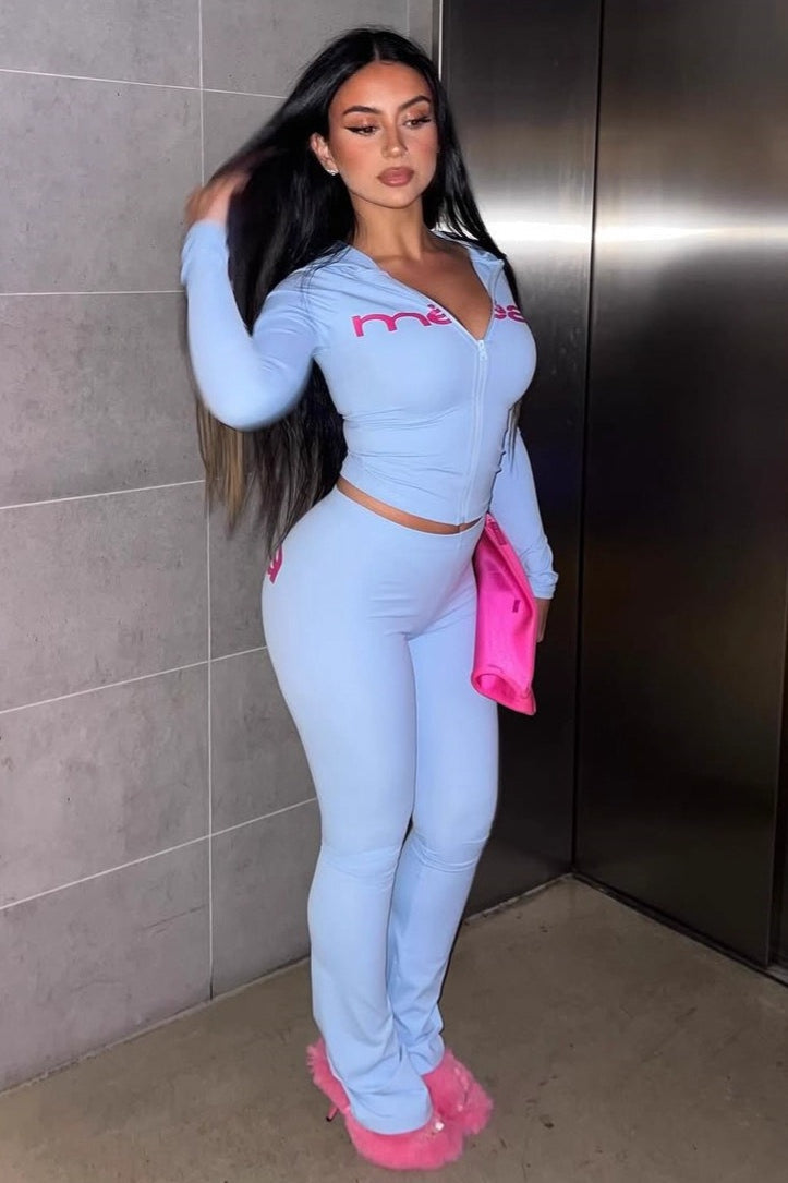 Letter Print Crop Hoodie & Skinny Pants Two Piece Set