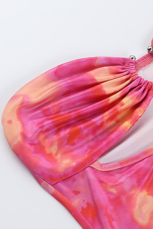 Floral Metal Ring Cutout Cami Party Dress