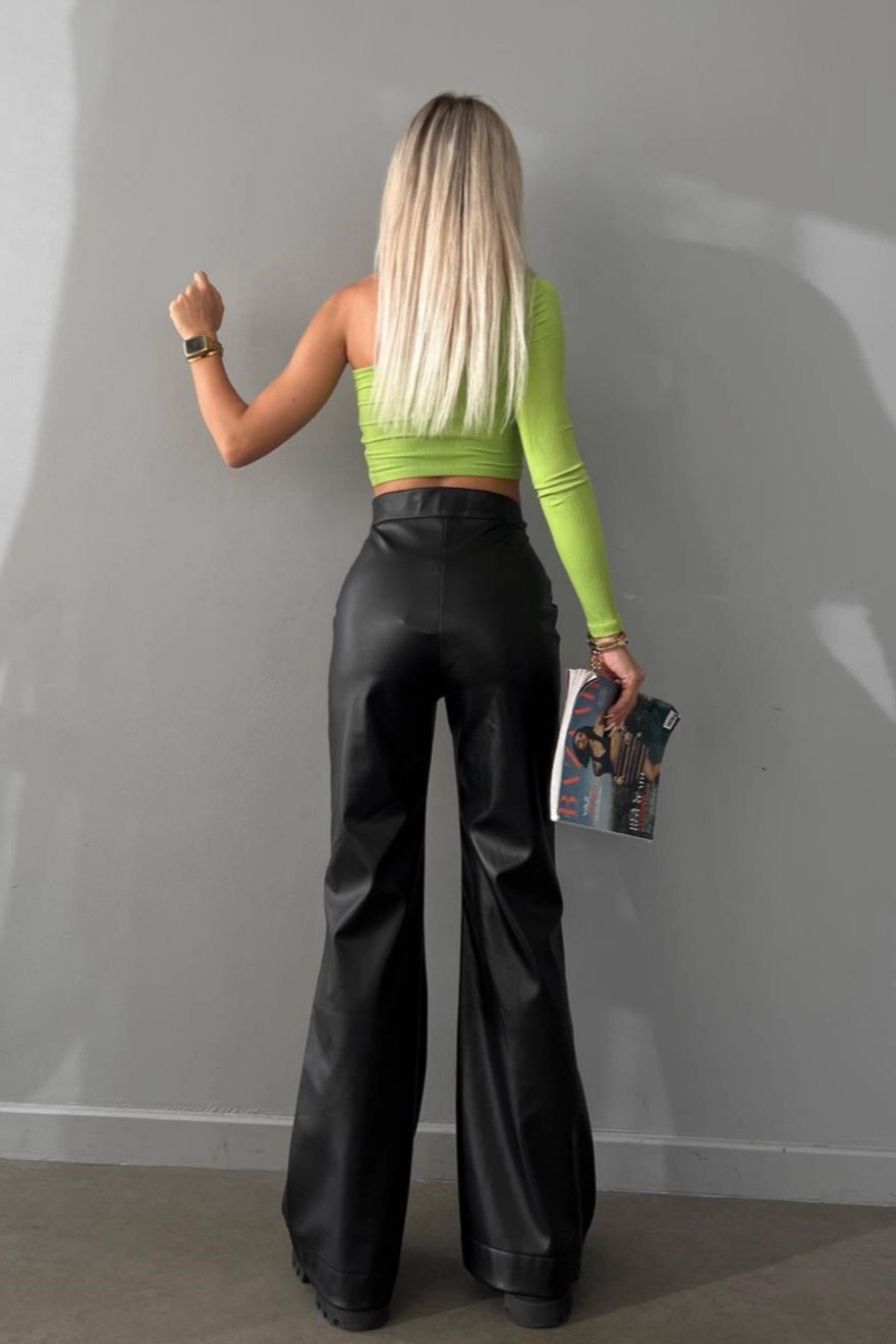High Waist Flared Leather Pants