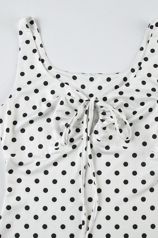 Polka Dot V-Neck Tie Front Bodycon Mini Dress 3