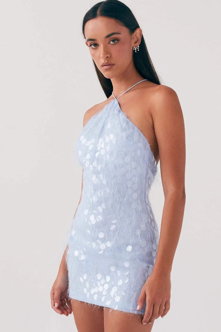 Sequin Halter Neck Open Back Bodycon Mini Dress 3