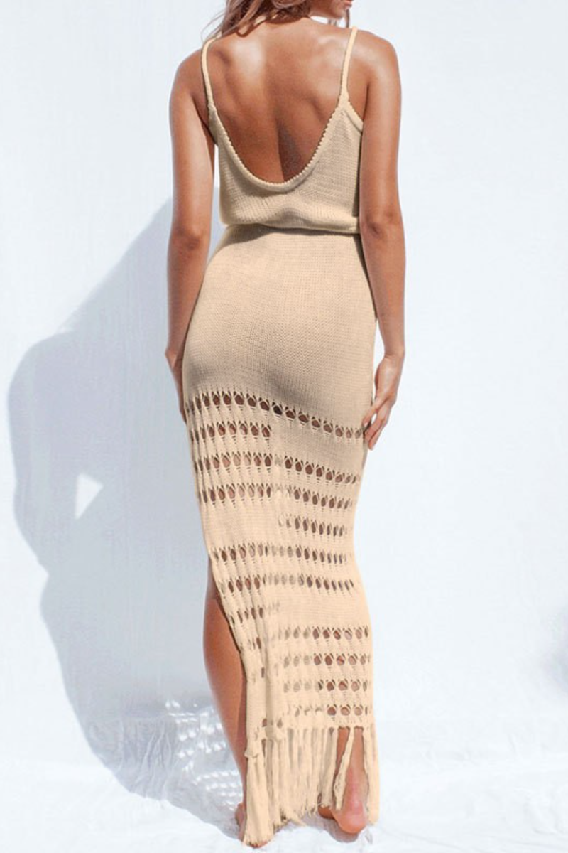 Tassel Crochet Spaghetti Cover Up Dress - Fashionpara