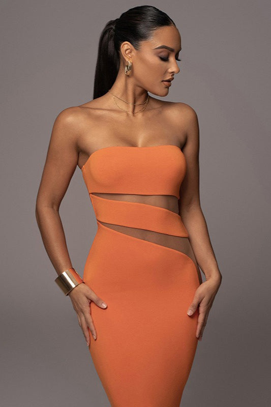 Strapless Cutout Bodycon Midi Dress