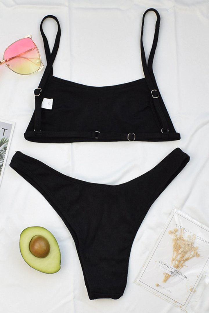 Bandeau High Cut Solid Bikini Set (4 Colors) - Fashionpara