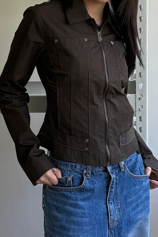 Zip Up Solid Color Utility Jacket 9