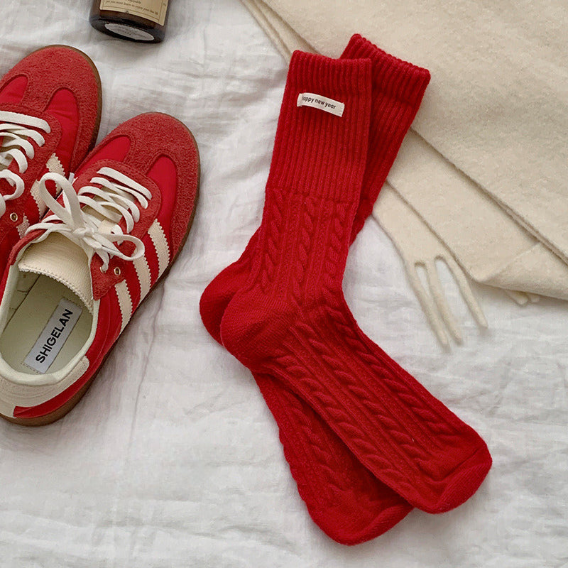 Red Polka Dot Snowflake Fluffy Slouch Socks