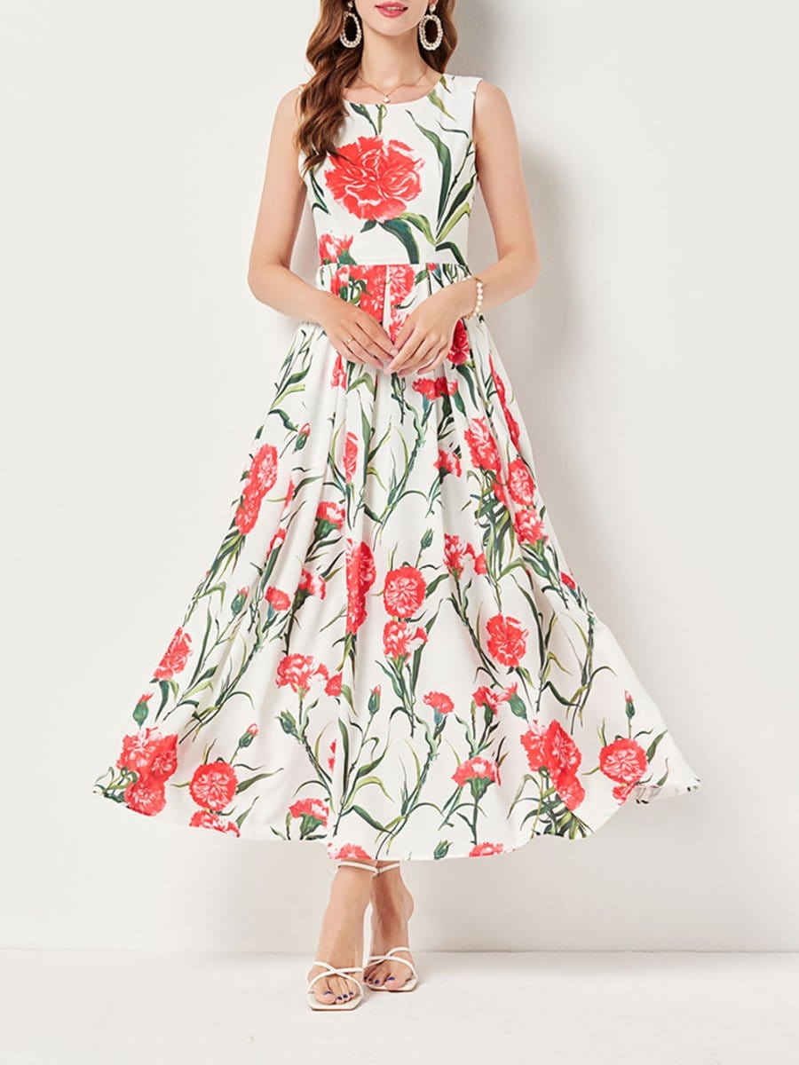 Flower Sleeveless Midi - Fashionpara
