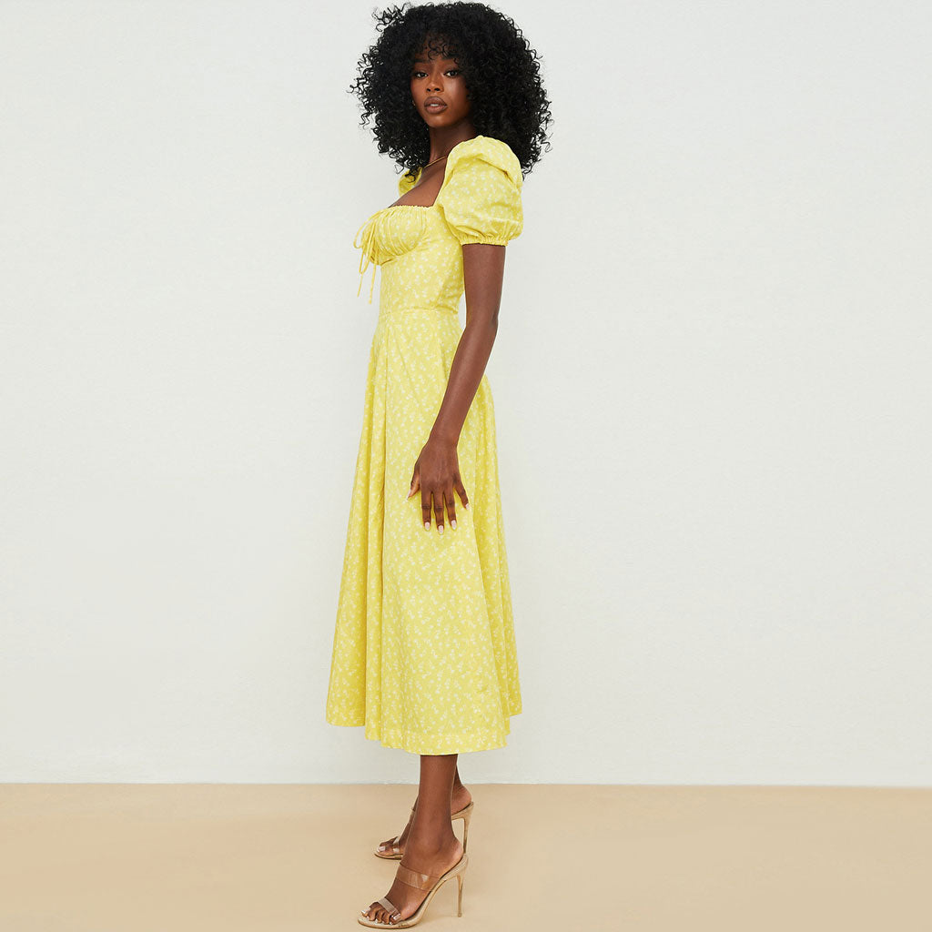 Floral Print Puff Sleeve Tie-Front High-Slit Midi Sundress 2