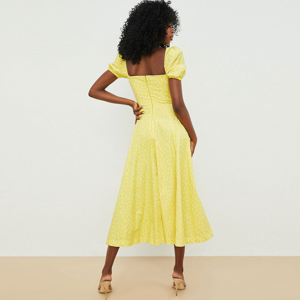 Floral Print Puff Sleeve Tie-Front High-Slit Midi Sundress 3