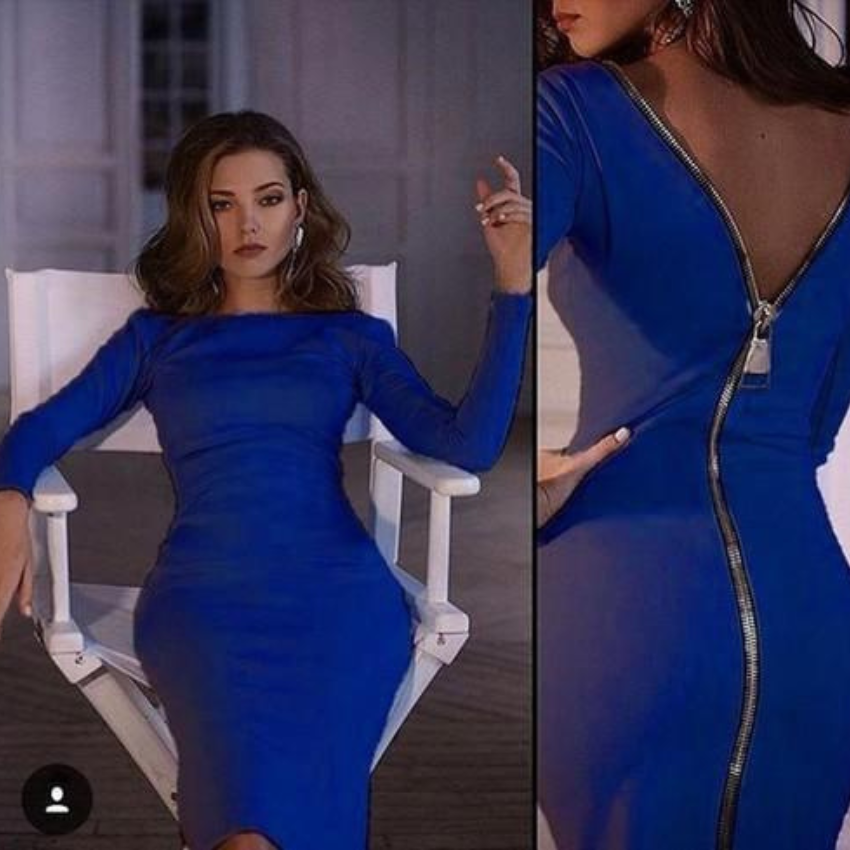 Crew Neck Long Sleeve Bodycon Midi Dress