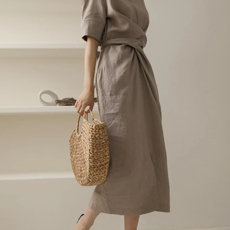 Short Sleeve Tie Waist Wrap Maxi Dress