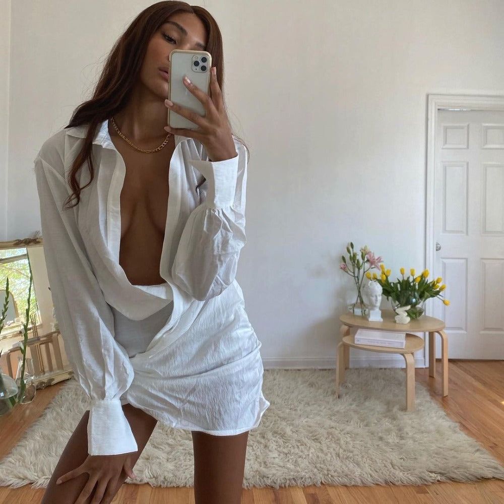 Stories Of Mine Linen Ruched Shirt Mini Dress 2