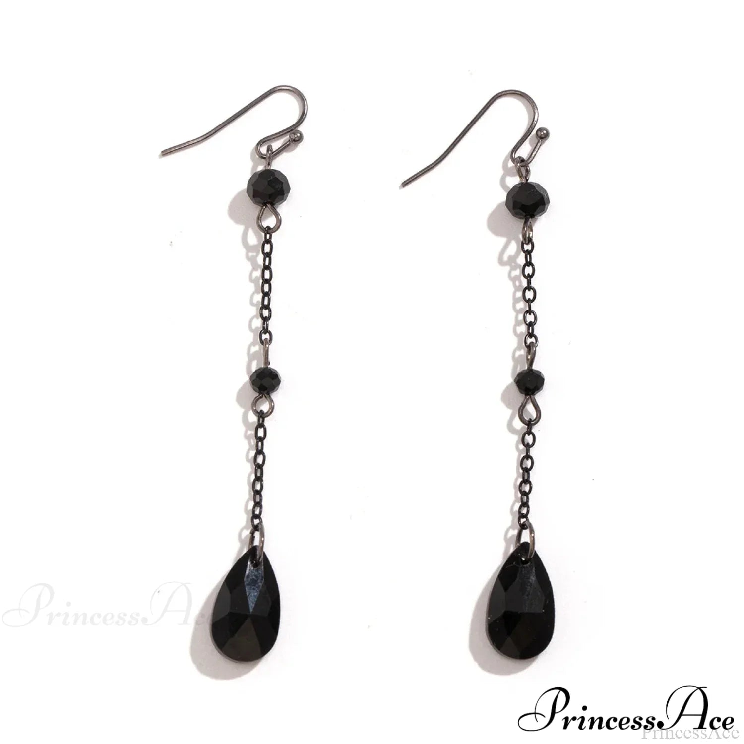 Dark Black Crystal Long Fringe Drop Earring