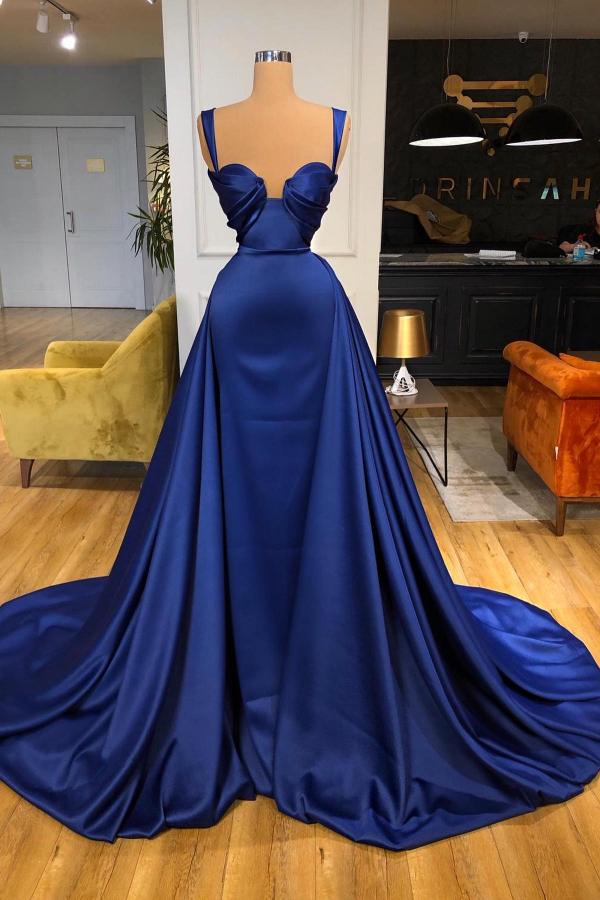 Dark Blue Straps Prom Dress Overskirt Long - Fashionpara
