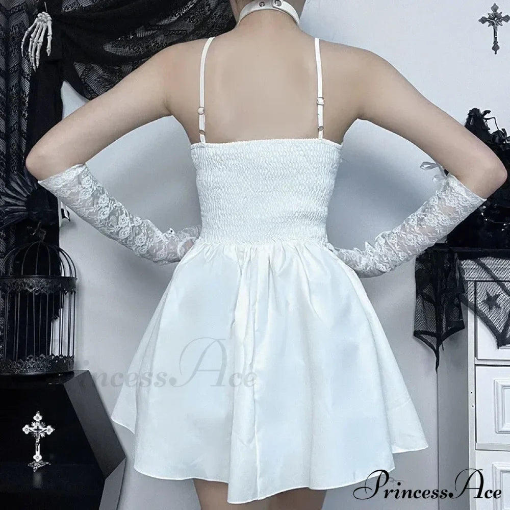 Dark Gothic Spaghetti Strap Elegant Grunge Ruched Bandage Punk Steampunk Dress