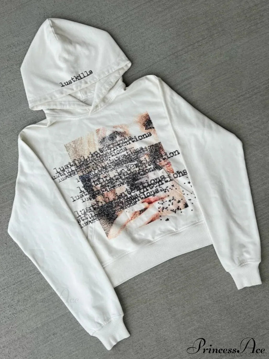 Dark Graphic Print Y2K S Pullover Hoodie White / S