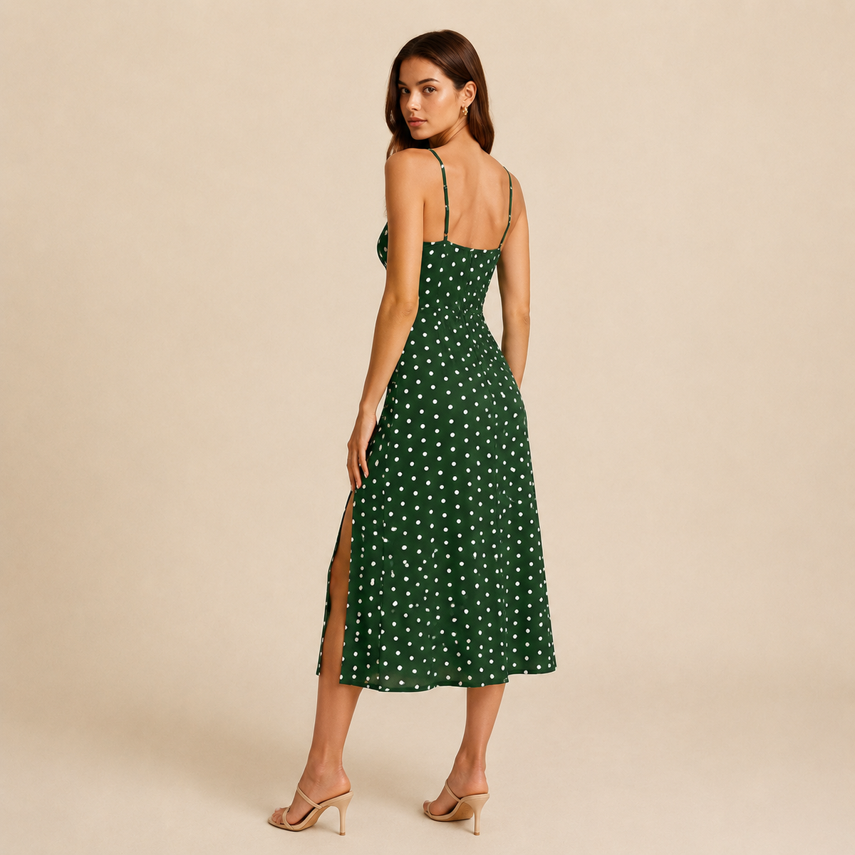 Ditsy Floral Strappy High Split Satin Midi Dress 15