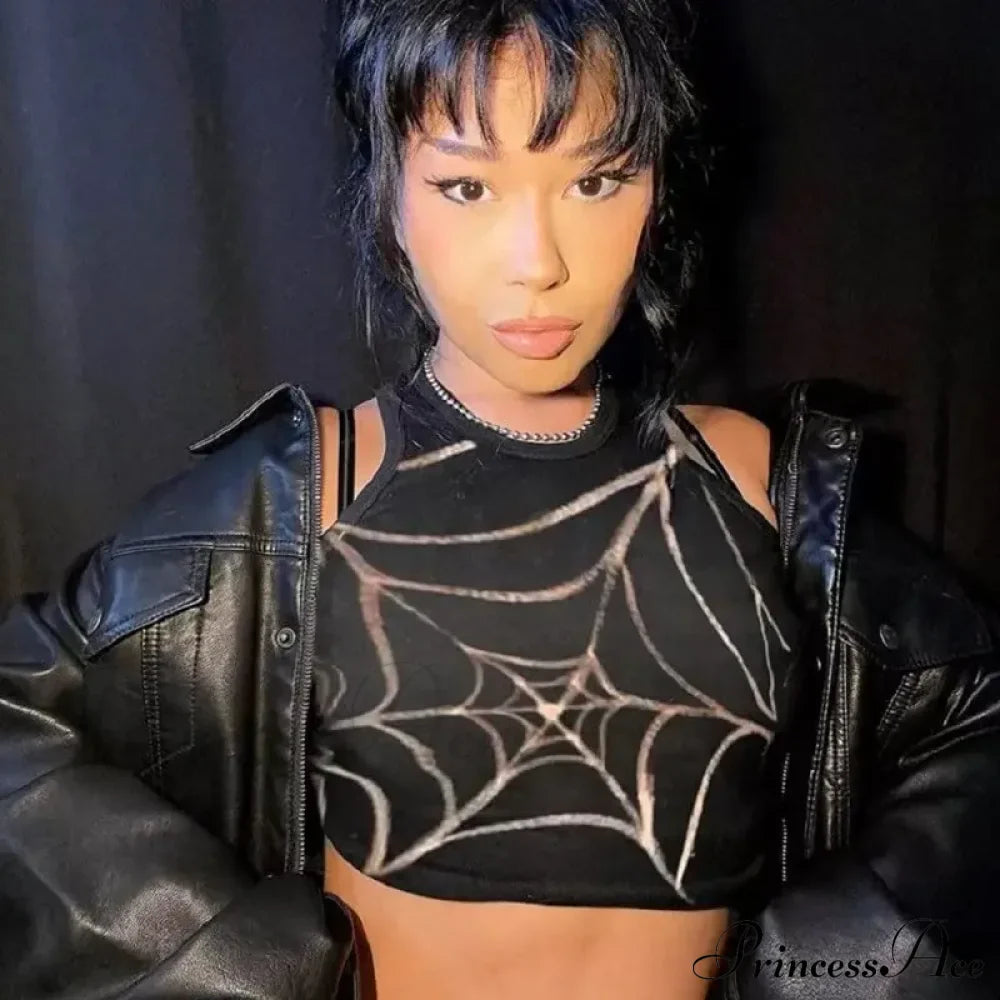 Dark Grunge Spider Web Gothic Graphic Crop Top