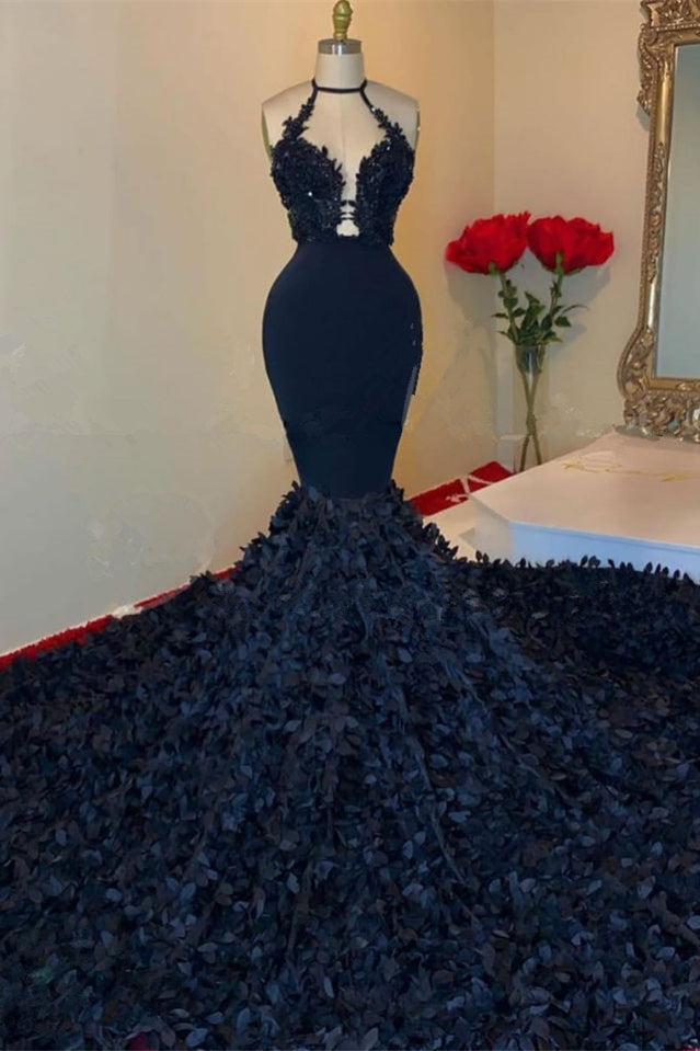 Dark Navy Prom Dress Mermaid Sleeveless With Appliques - Fashionpara