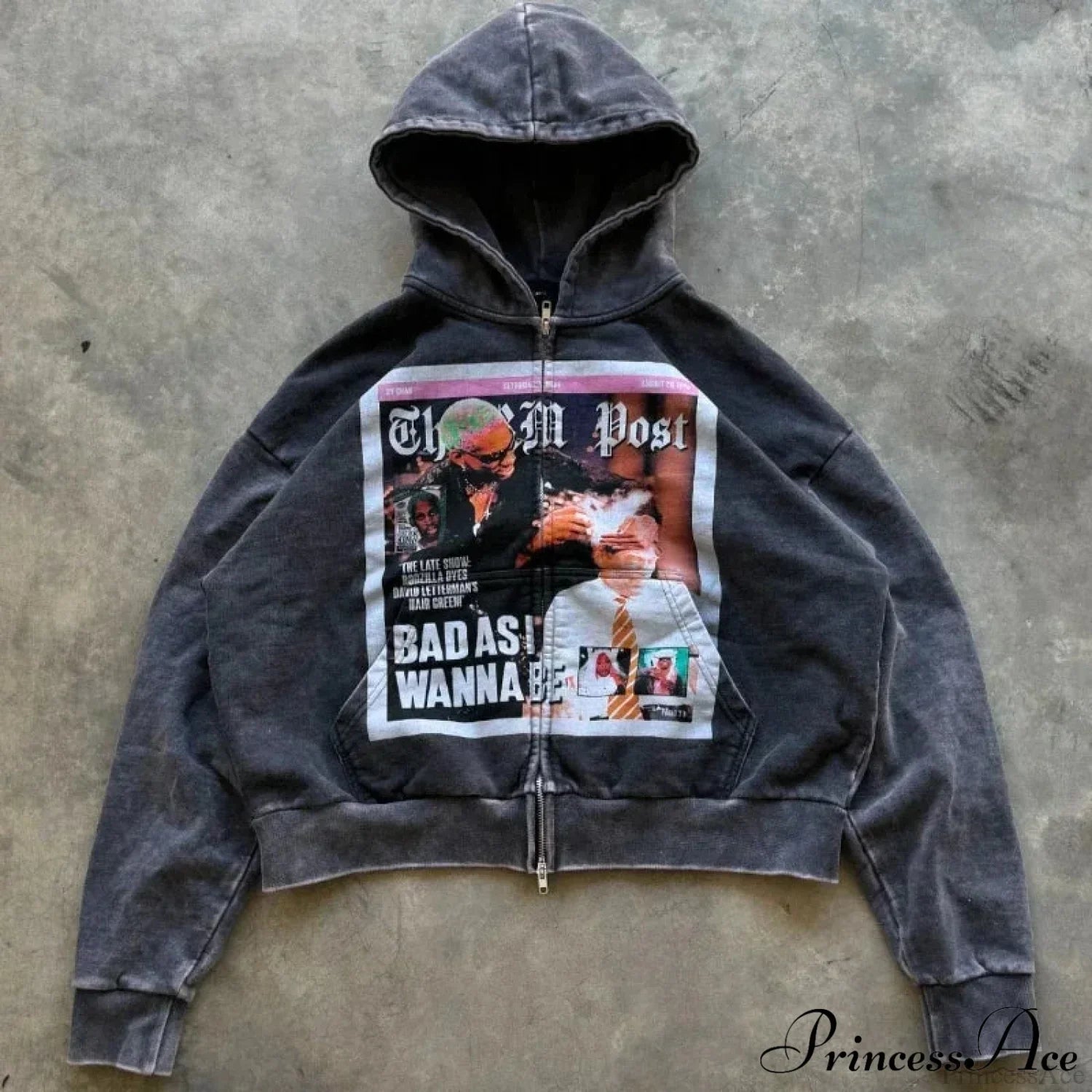 Dark Rebel Pattern Zip Hoodie Black / S