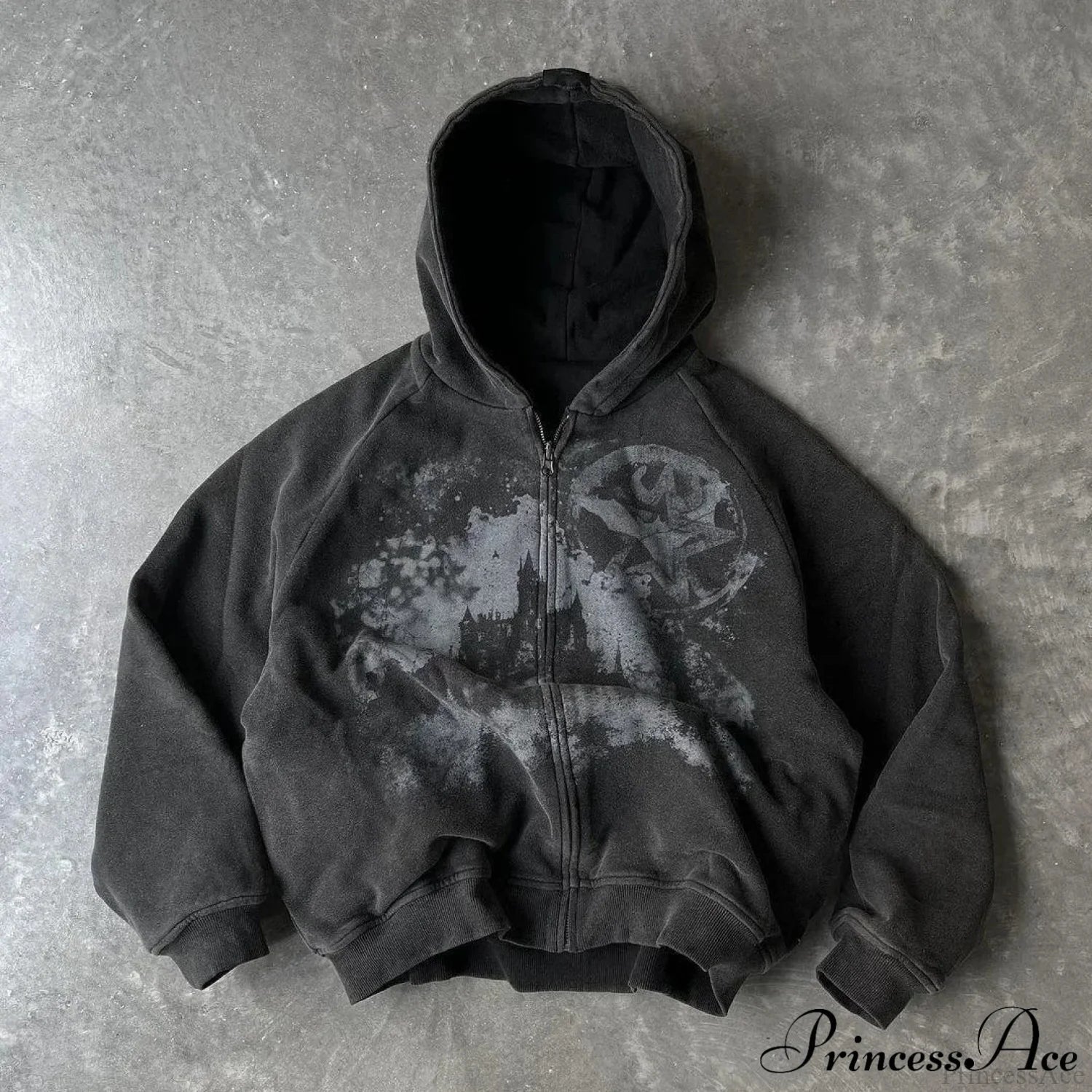 Dark Rebel Pattern Zip Hoodie Black1 / S