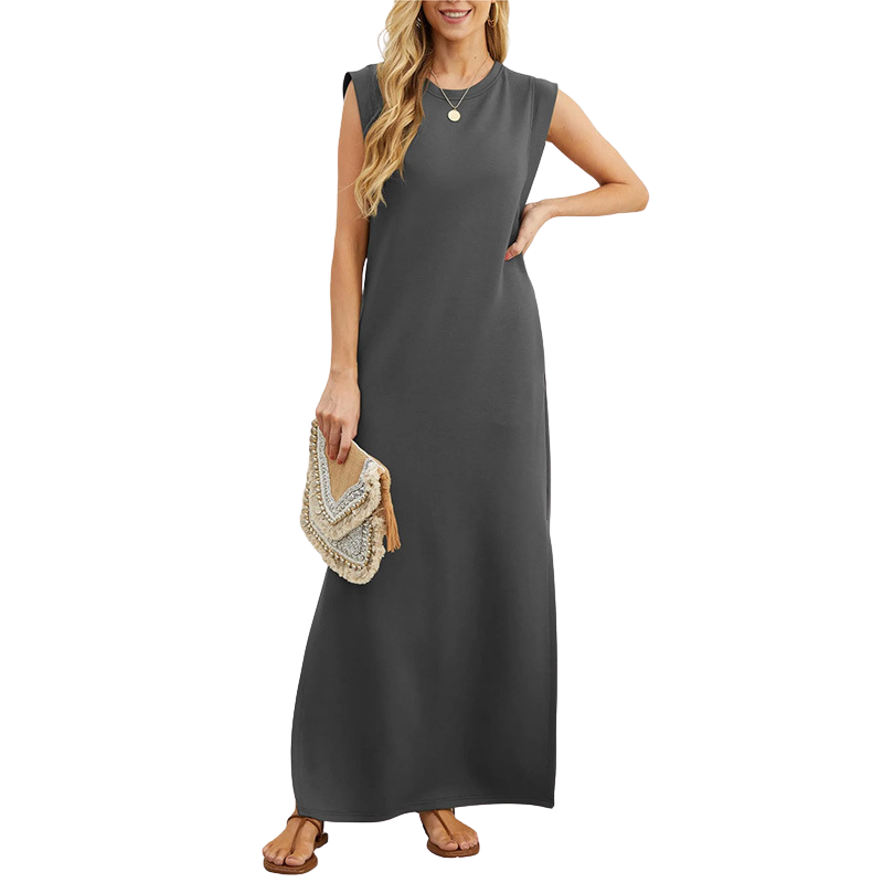 Crew Neck Sleeveless Side Split Maxi Dress 2