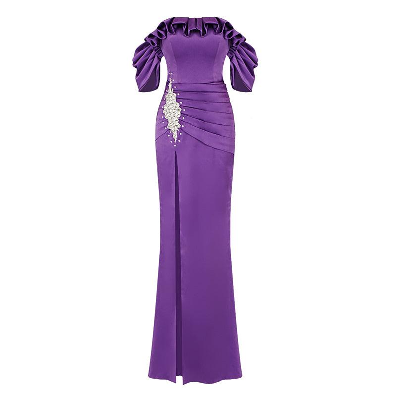 KittenAlarm - Darlina Off Shoulder Thigh Slit Solid Dress