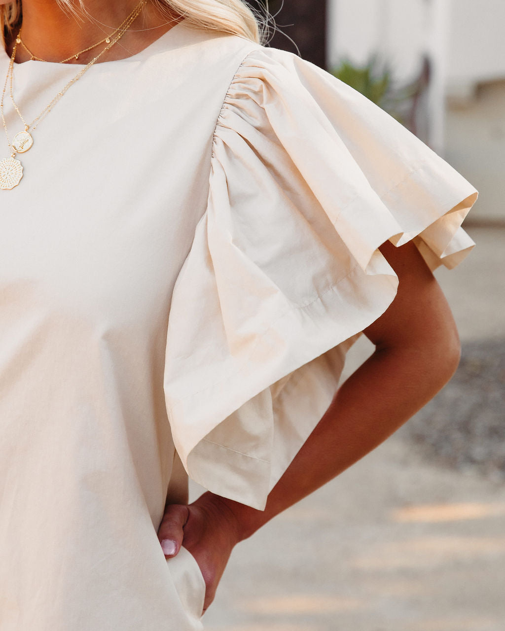 Flutter Sleeve Shift Mini Dress
