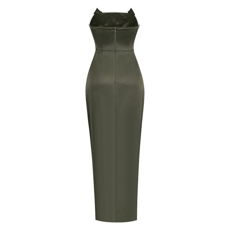 Satin Strapless Corset Ruched High Slit Gown