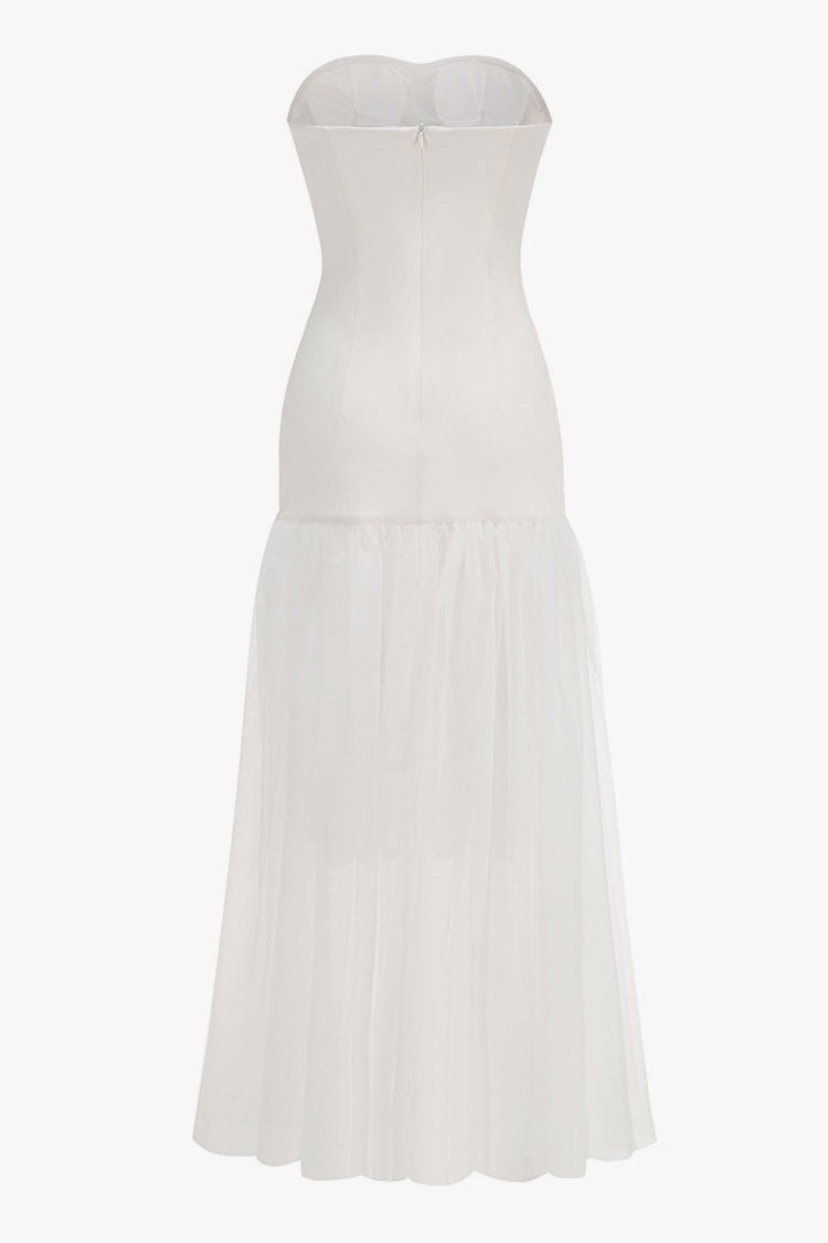 Dazzling Crystal Bandeau Drop Waist Fit & Flare Tulle Evening Maxi Dress