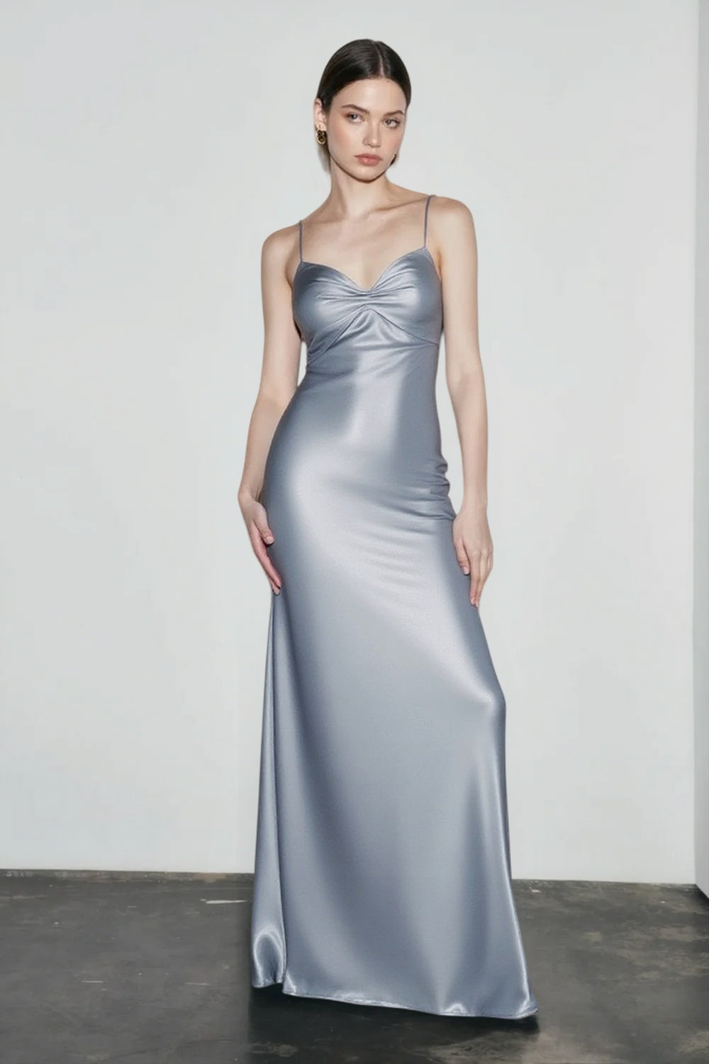Satin Cowl Neck Spaghetti Strap Slip Maxi Gown 2
