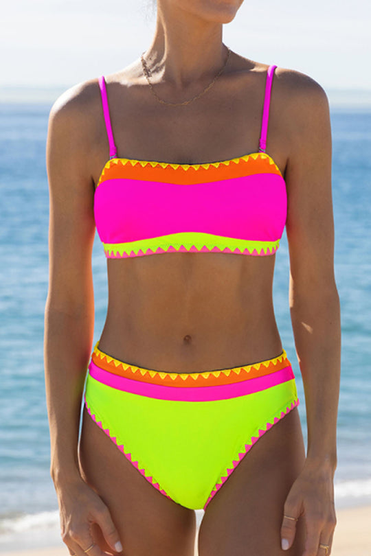 Bandeau Shell Trim Green Bikini Set - Fashionpara