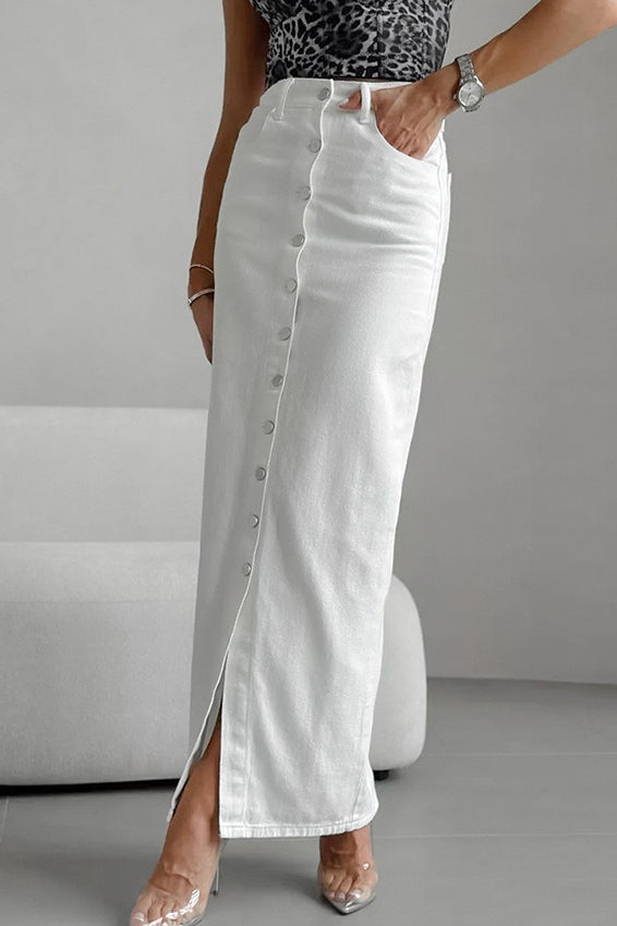 High-Waist White Cargo Skirt