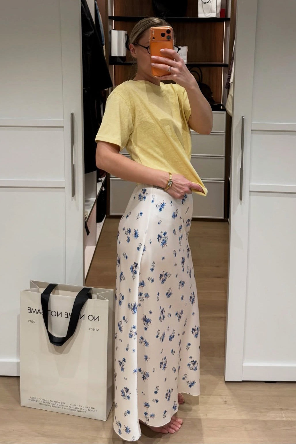 Floral Satin Midi Skirt