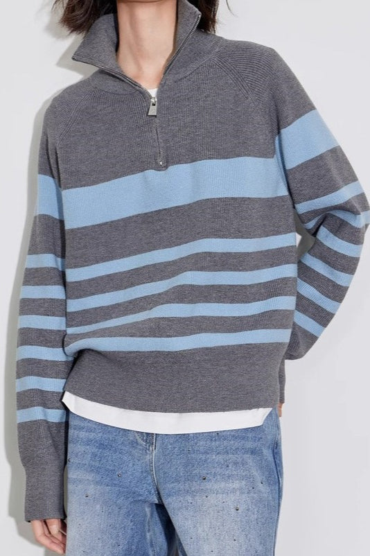 Color Block Striped Knit Sweater