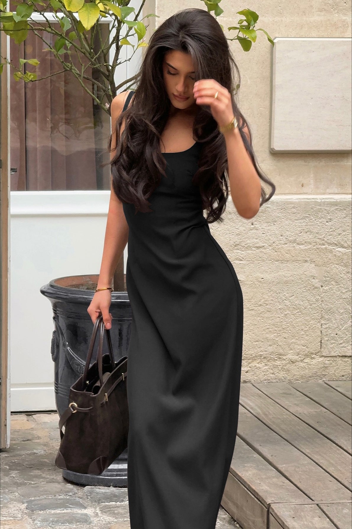 Square-Neck Spaghetti-Strap Bodycon Slip Maxi Dress