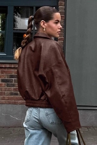 Vintage Brown PU Leather Jacket 4