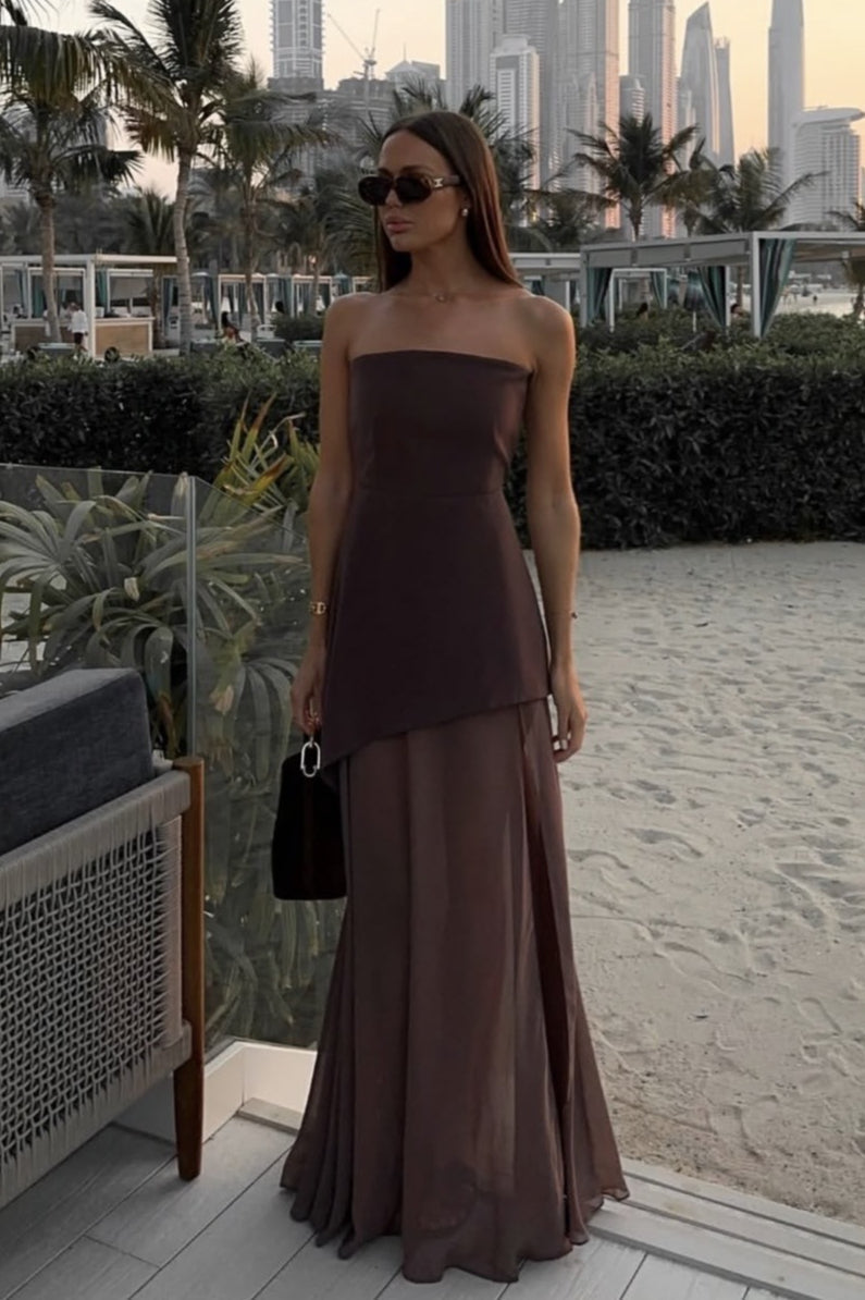 Strapless Scarf Neck High Split Bodycon Maxi Dress - View 7