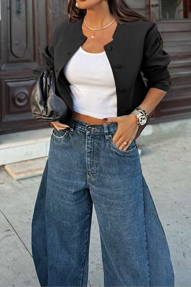 Resort Solid Color Long Sleeve Coat - Fashionpara