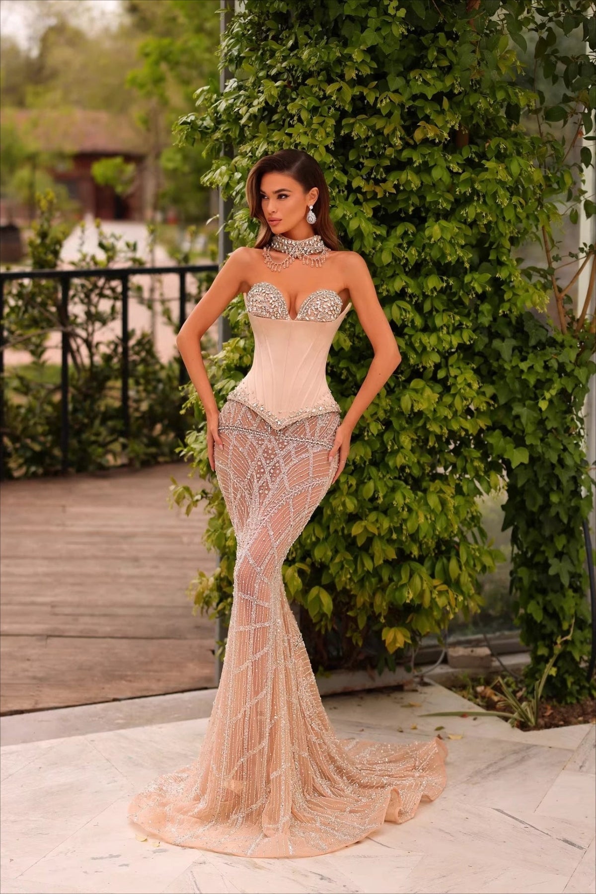 Beaded Strapless Sweetheart Corset Mermaid Prom Gown