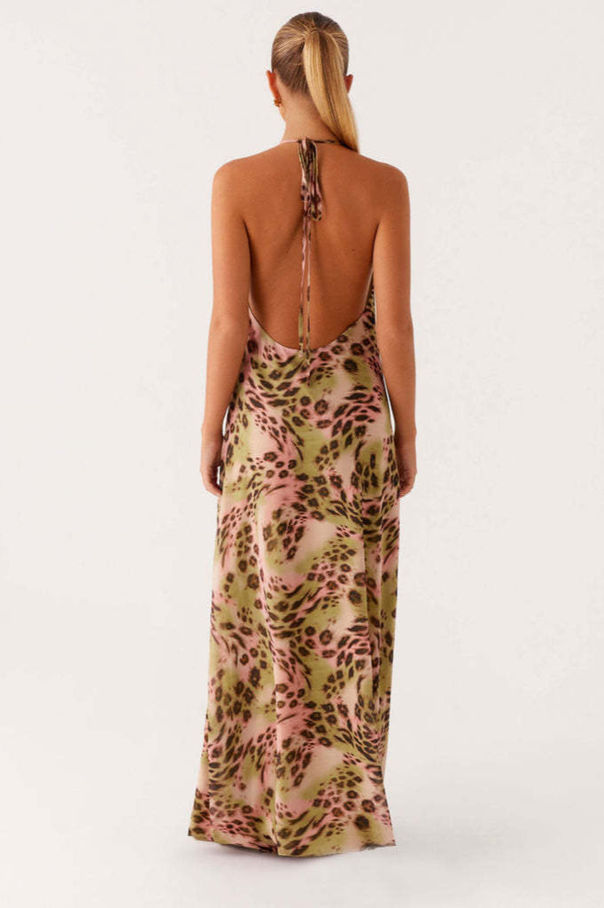 Leopard Print Cowl Neck Slip Maxi Dress 5