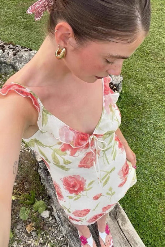 Floral Print V-Neck Cap Sleeve Slip Maxi Dress 17